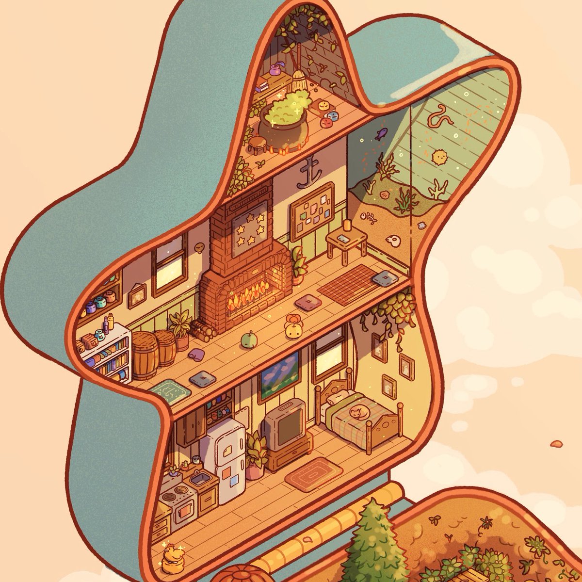 evergreenqveen's tweet image. Stardew Valley Polly Pocket ⭐️🌿🌸