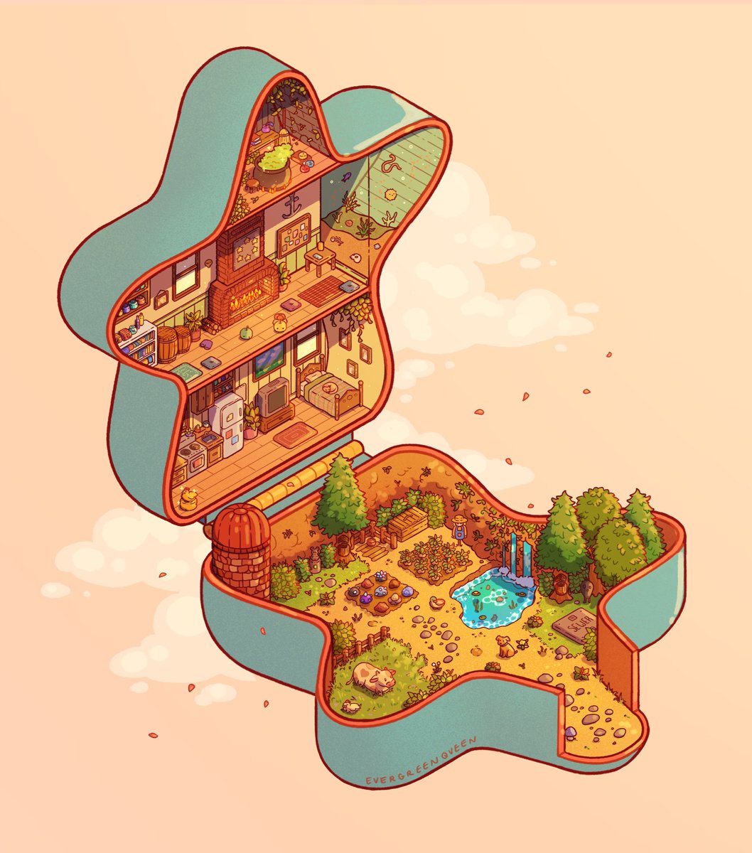 evergreenqveen's tweet image. Stardew Valley Polly Pocket ⭐️🌿🌸