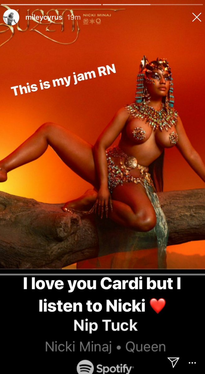 Here another proof of how miley never wanted those lyrics to be shady, she listens to cardi as well as nicki. There was no point to come for miley in that low way