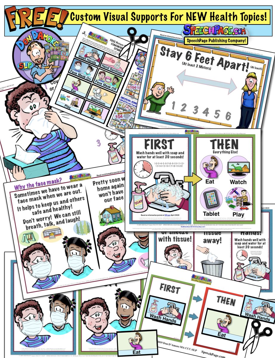 #slpeeps #slt *Free Visuals!* Assist your #Students in Understanding New #Health/Safety from #ASHA sponsor <a href="/SpeechPage/">SpeechPage</a> ! Help With Distance Learning During #COVIDー19 TOPICS: Social Distance, Face Masks, Hand Washing, Picture Symbols for Hand #Sanitizer. teacherspayteachers.com/Product/Free-V…
