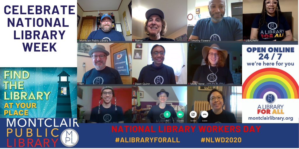 MontclairLib's tweet photo. It's #NationalLibraryWorkersDay, one of our favorite days of #NationalLibraryWeek! Don't forget, we have daily contests this week. Today's challenge is to recreate our dot MPL logo -- seen our shirts here! -- with food. Post your entry with the hashtag #ALibraryForAll and tag us! https://t.co/XnDQBxVbPW