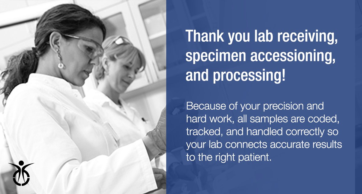 DruckerDX's tweet image. Thank you #laboratory receiving, #accessioning, and #sampleprocessing professionals! We appreciate you. #laboratorymedicine #LabWeek2020