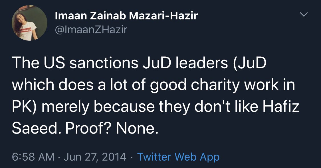India & US labelling JuD and Hafiz Saeed as terrorists don't make them a terrorist group: Imaan Mazari