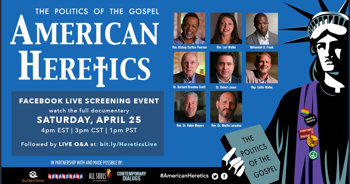 “Eye-opening” — <a href="/nytimes/">The New York Times</a>
See the #documentary igniting important conversations about faith, politics + nationalism when #AmericanHeretics streams LIVE 4.25 @3pmCT/4pmET on Facebook followed by a zoom chat: bit.ly/AmericanHereti…