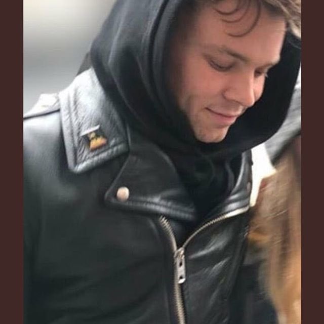 ashton wearing leather jackets; a thread
