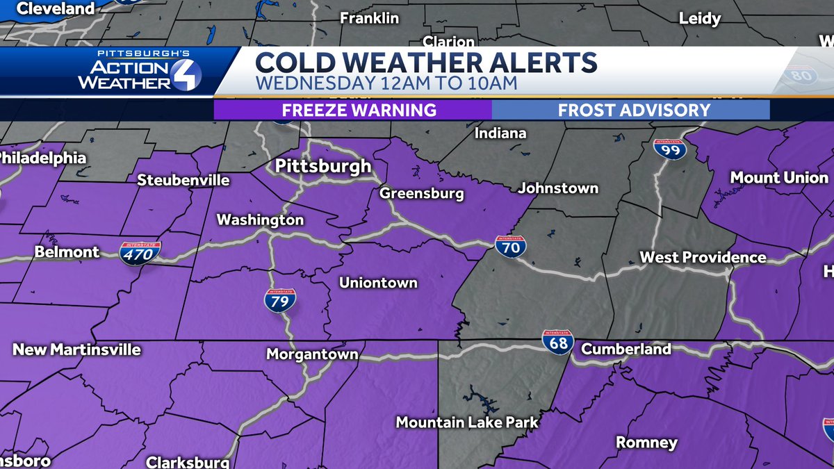 CamTranTV's tweet photo. Clouds will be clearing overnight allowing temperatures to drop into the 20s tomorrow morning. We have a freeze warning in effect early Wednesday so you may want to bring in any sensitive plants by tonight!
#pawx #freezewarning #chillyWednesday https://t.co/qPIHGExhli