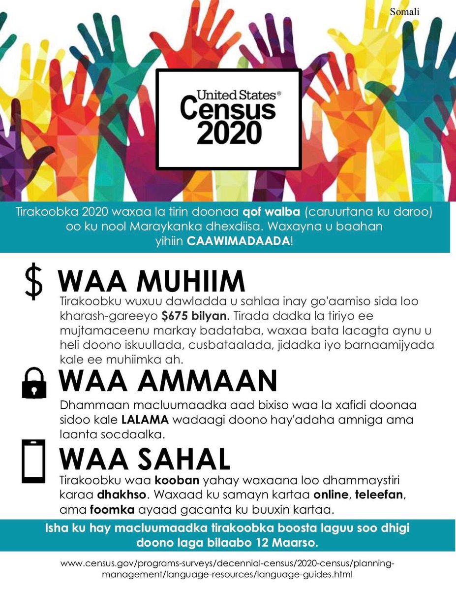 NashvilleCounts's tweet photo. Help us share with our Somali neighbors! #2020Census #CountMeInTN #YesICountTN

@tnimmigrant @CasaAzafranTN @repjimcooper @JohnCooper4Nash https://t.co/M6LXq7K6sJ