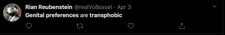 Riley J, Genital Preferences are Transphobic, Dennis. https://www.youtube.com/watch?time_continue=1&v=k5GYlZKfBmI&feature=emb_logo