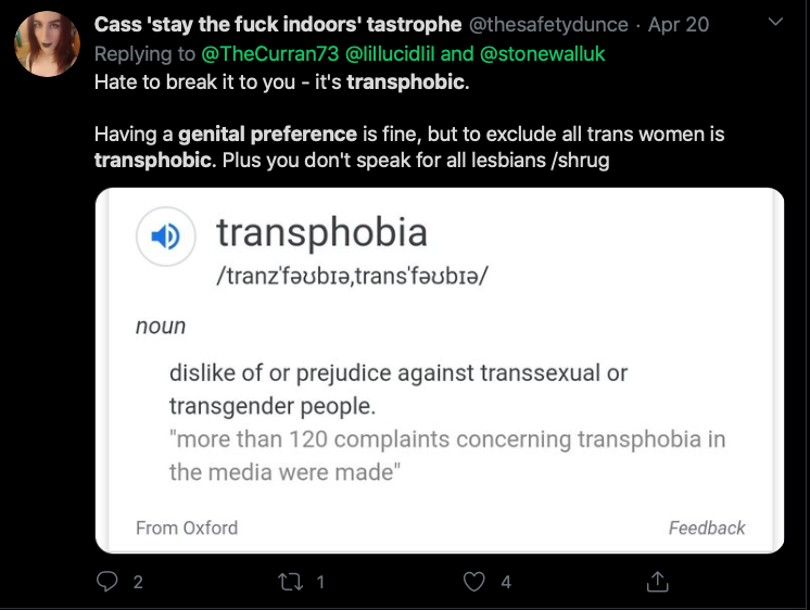Riley J, Genital Preferences are Transphobic, Dennis. https://www.youtube.com/watch?time_continue=1&v=k5GYlZKfBmI&feature=emb_logo