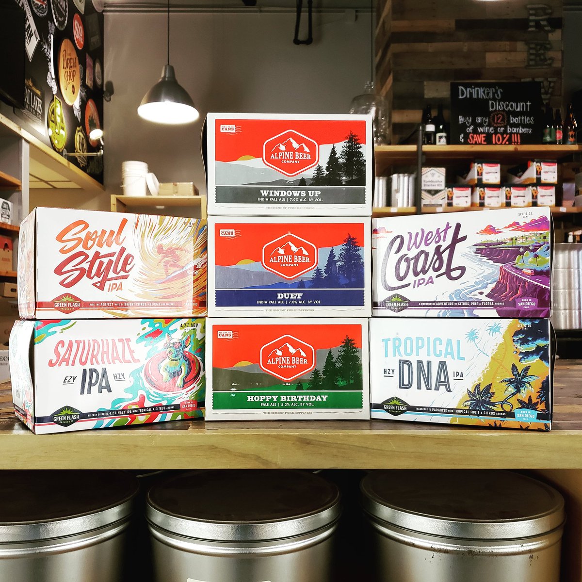 Arlbrew's tweet photo. Big restock of hops from @AlpineBeerCo @GreenFlashBeer! Alpine Hoppy Birthday, Duet, and Windows Up plus Green Flash Soul Style, Saturhaze, Tropical DNA, and West Coast IPA #hops #ipa #hoppypaleale #craftbeer #arlingtonva #clarendonva #courthouseva #rosslynva https://t.co/ZKWgw0exUl