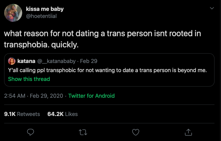 Riley J, Genital Preferences are Transphobic, Dennis. https://www.youtube.com/watch?time_continue=1&v=k5GYlZKfBmI&feature=emb_logo