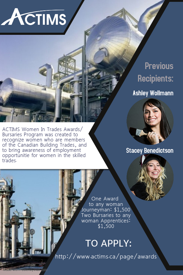 actims's tweet photo. Two of our past winners for our Women in Trades Program these women possess: 
• Integrity within the industry
• Leadership in the workforce
• Excellence in their trade 
• Practice workplace safety
If this sounds like youapply here: https://t.co/9alo9MDR7I https://t.co/Gg707CuM9V