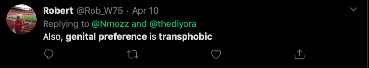 Riley J, Genital Preferences are Transphobic, Dennis. https://www.youtube.com/watch?time_continue=1&v=k5GYlZKfBmI&feature=emb_logo