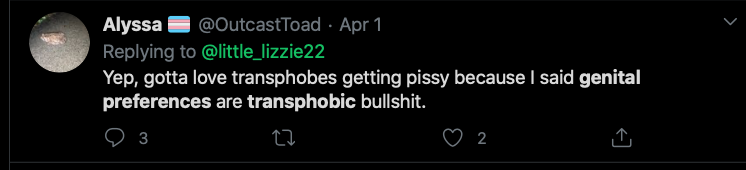 Riley J, Genital Preferences are Transphobic, Dennis. https://www.youtube.com/watch?time_continue=1&v=k5GYlZKfBmI&feature=emb_logo