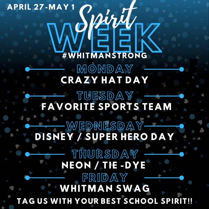 KristiMcAleese's tweet photo. Okay Whitman lets get back to being the best spirited school! Next week tag us with your school spirit using #whitmanstrong @WWHSAthletics @RDodd_Whitman @yarborop2 @WWHS_SocStudies @bdubbsonline @WhitmanPoms @WWHSCounseling https://t.co/rnRGTzVZ9n