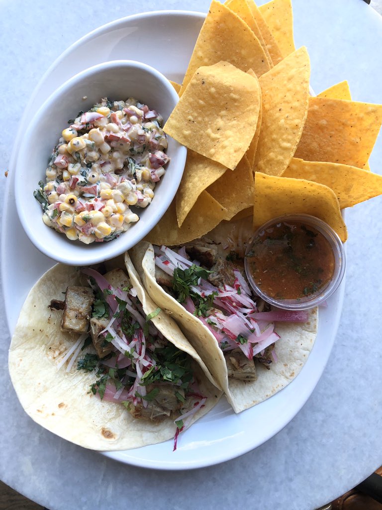 Get your #TacoTuesday on! Carnitas tacos with a street corn salad side