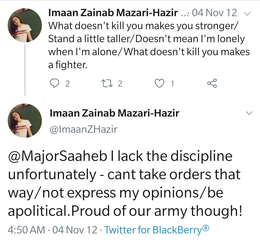 Imaan Mazari:"Don't let your anti-army stance distort facts""We need to prevent the Army from being discredited""Proud of our Army"(There are tears in my eyes *sob sniff sniff*)