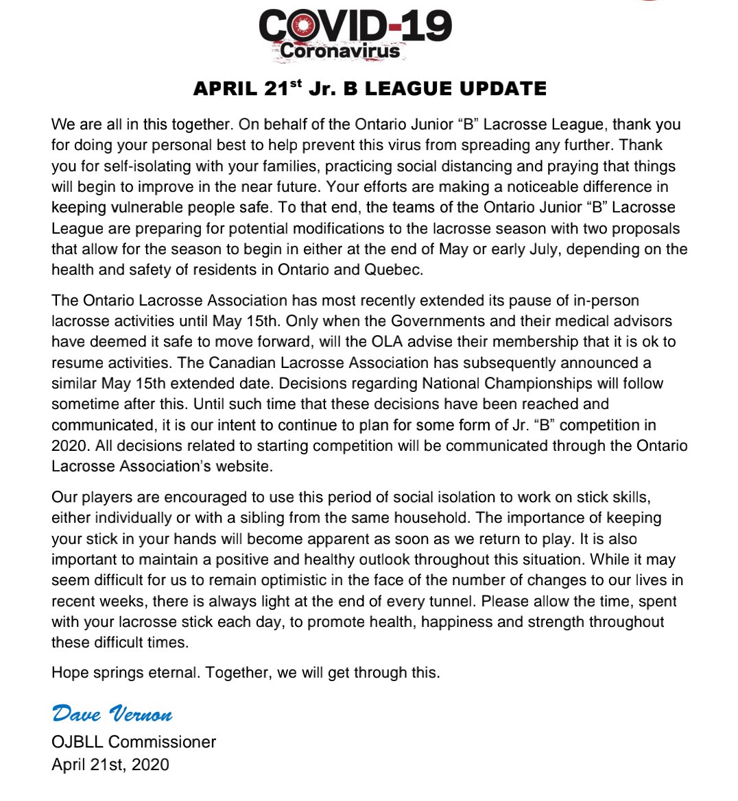 GuelphJrBRegals's tweet photo. COVID-19 update from our league: https://t.co/EOXm1wIdGk