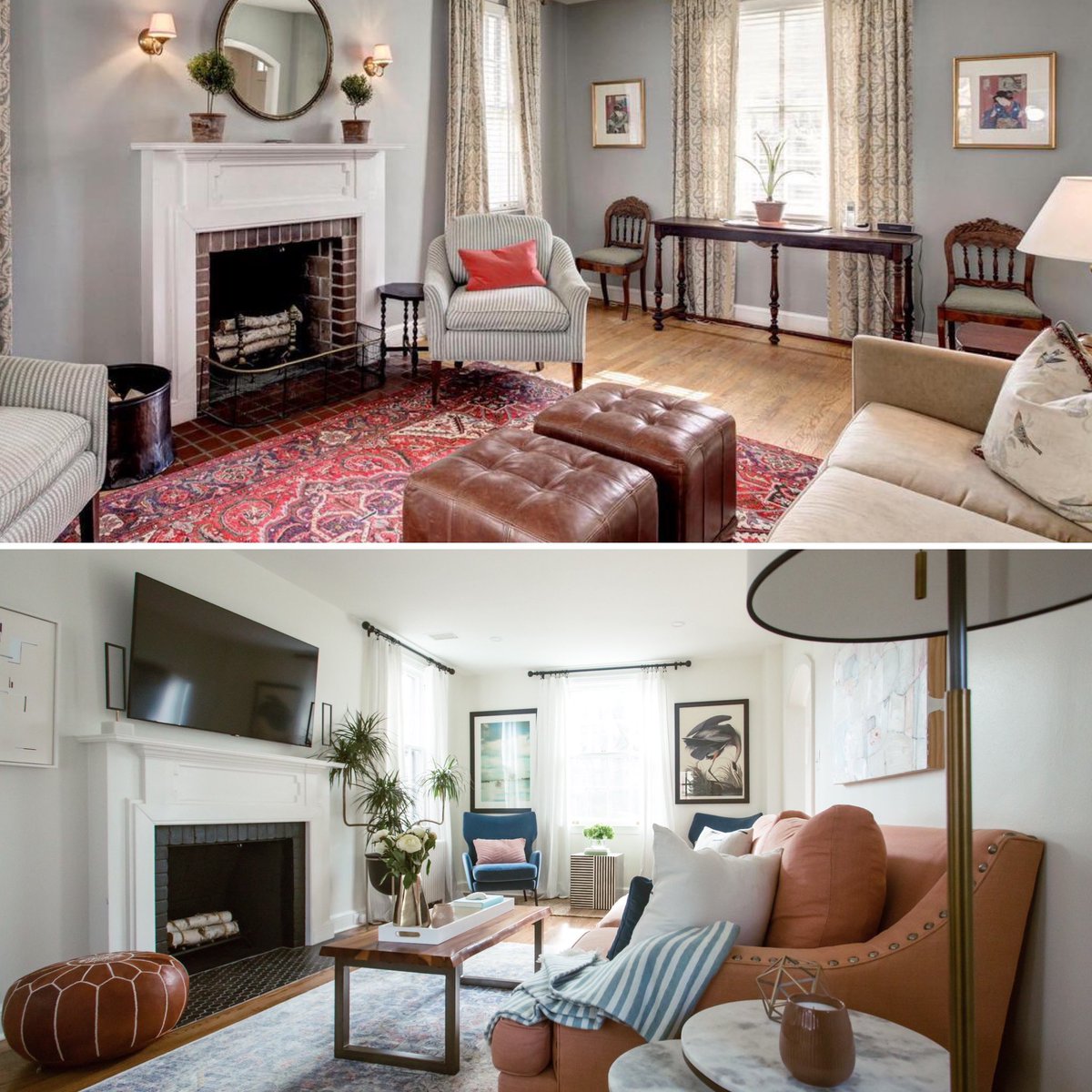 AtHomeDC's tweet image. #TuesdayTip: Modernize your fireplace and overall space by updating your surround with updated tile &amp;amp; paint. Check out this before and after from my client’s  lovely home! #fireplacemakeover #smartupdates #tiletuesday