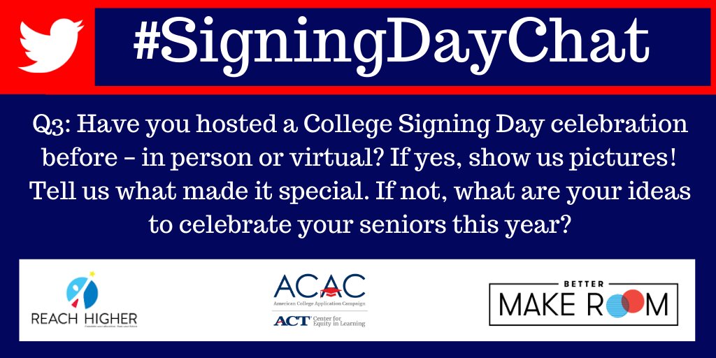 Q3: Have you hosted a College Signing Day celebration before – in person or virtual? If yes, show us pictures! Tell us what made it special. If not, what are your ideas to celebrate your seniors this year?  #SigningDayChat