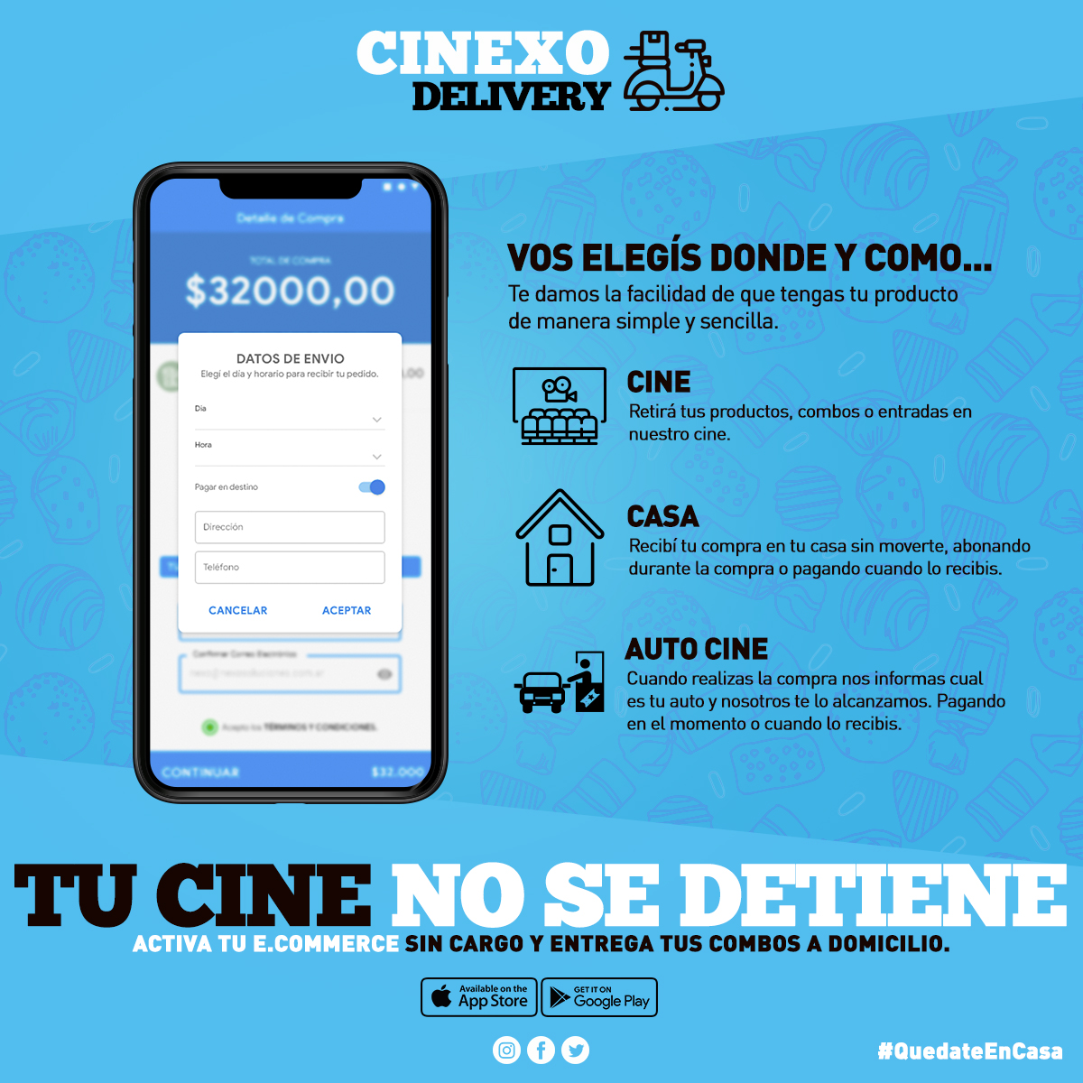 SolucionesNexo's tweet photo. TU #CINE NO SE DETIENE!!!
Solución única que te va a permitir vender tus combos y/o productos de manera sencilla. Activa tu e.commerce y empeza a vender tus combos entregandolos a domicilio.
#QuedateEnCasa #Cinema #Cine #Movie #popcorn #pochoclos #pipoca #Delivery #Combo #Cinexo https://t.co/upuxLjKeMB