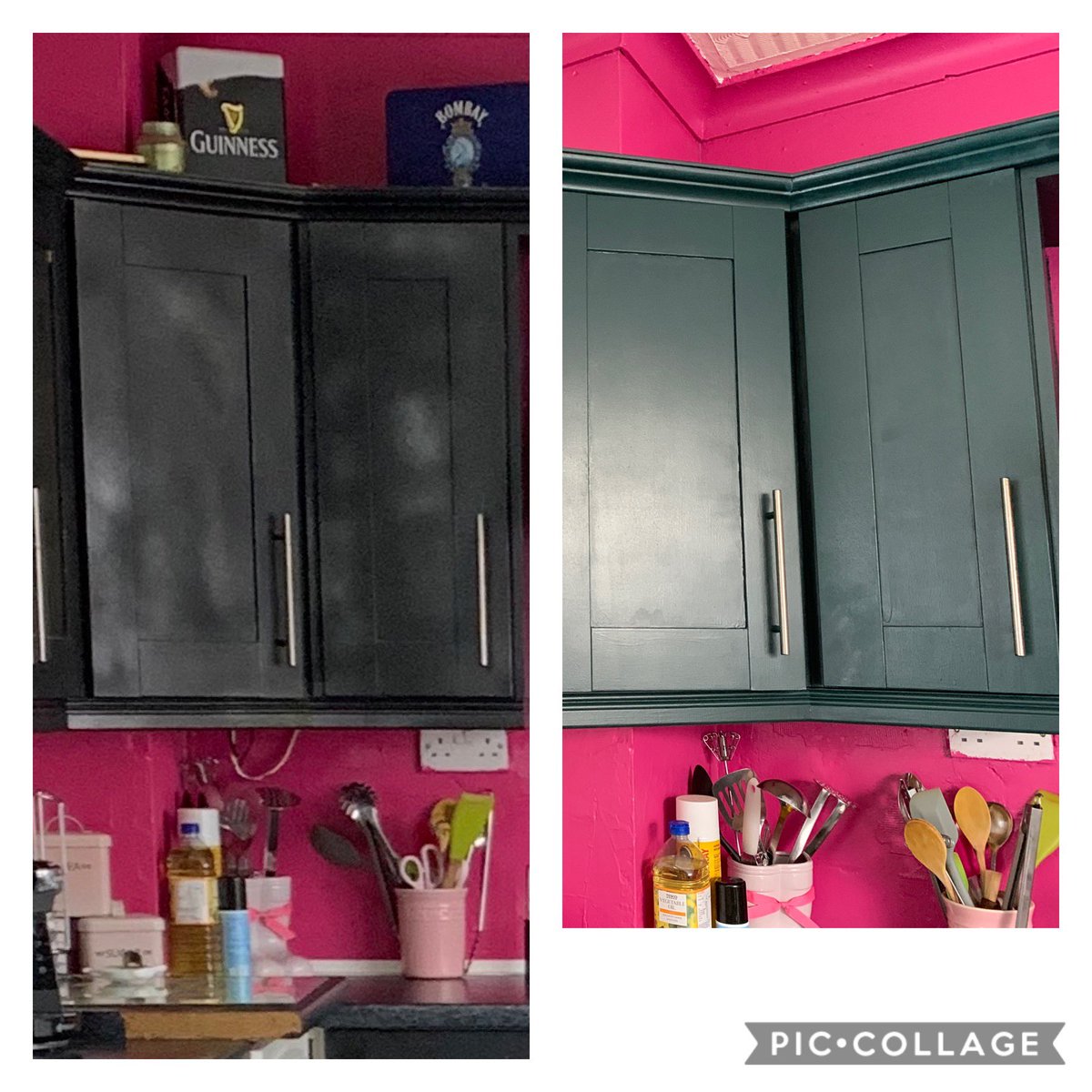 candyfloss_cake's tweet photo. Before and after...what else can you do except redecorate? 😂 walls next, then new things 🥰 #lockdowndiy #repaint #kitchenupgrade https://t.co/lgNUbO6S6Z