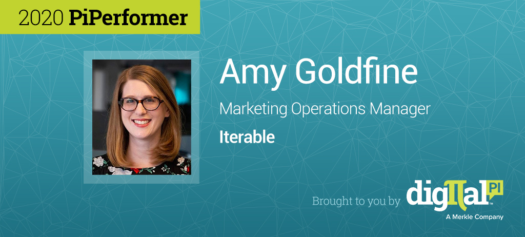 digitalpi's tweet photo. Hey Amy! Congratulations on being selected as a 2020 PiPerformer! Amy Goldfine of @Iterable is one of 26 individuals selected for the honor, which represents innovation and leadership in the #markops space. Read more about this honor here: https://t.co/HM04YTtwCv https://t.co/nE8BhoLCKF
