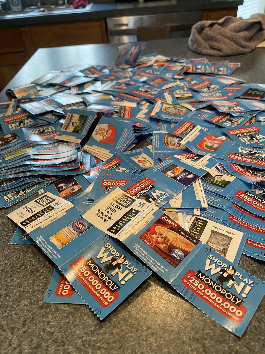 McJuggerNuggets's tweet photo. Over +1000 Monopoly pieces thanks to quarantine shopping....def winning the $1,000,000 prize... #mcmillions #unclejerry #mcscam https://t.co/GcC6b9Hszu