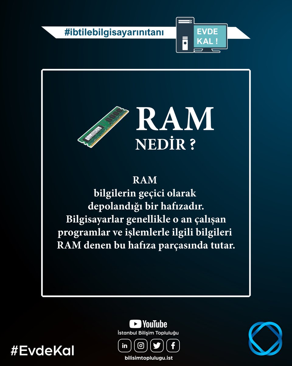bilisimtopluluk's tweet photo. Ram Nedir ?

#ibt #ram #computer #computerscience #software #softwarescience https://t.co/KmjNK4huem