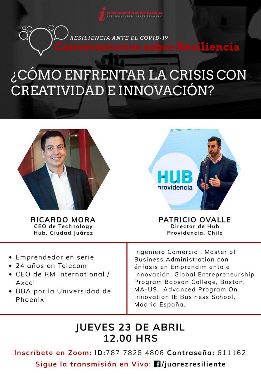 Te esperamos en nuestro primer Conversatorio <a href="/MunicipioJuarez/">Ciudad Juárez</a> 

Será el jueves 23 de abril, checa el link de acceso 👇🏼