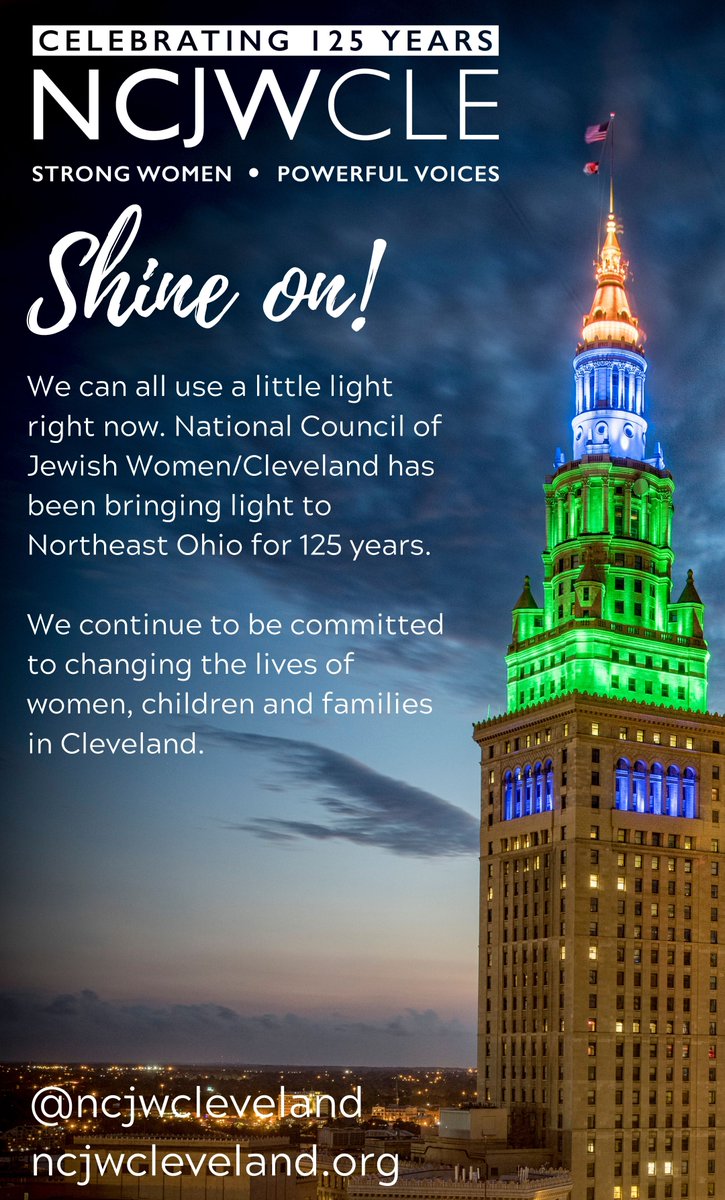TowerLightsCLE's tweet photo. GREEN-BLUE | We can all use a little light right now. @NCJWCleveland has been lighting up Northeast Ohio for 125 years, and continues to be committed to changing the lives of women, children and families in the community. #NCJWCLE125 https://t.co/3WNqGupJGF