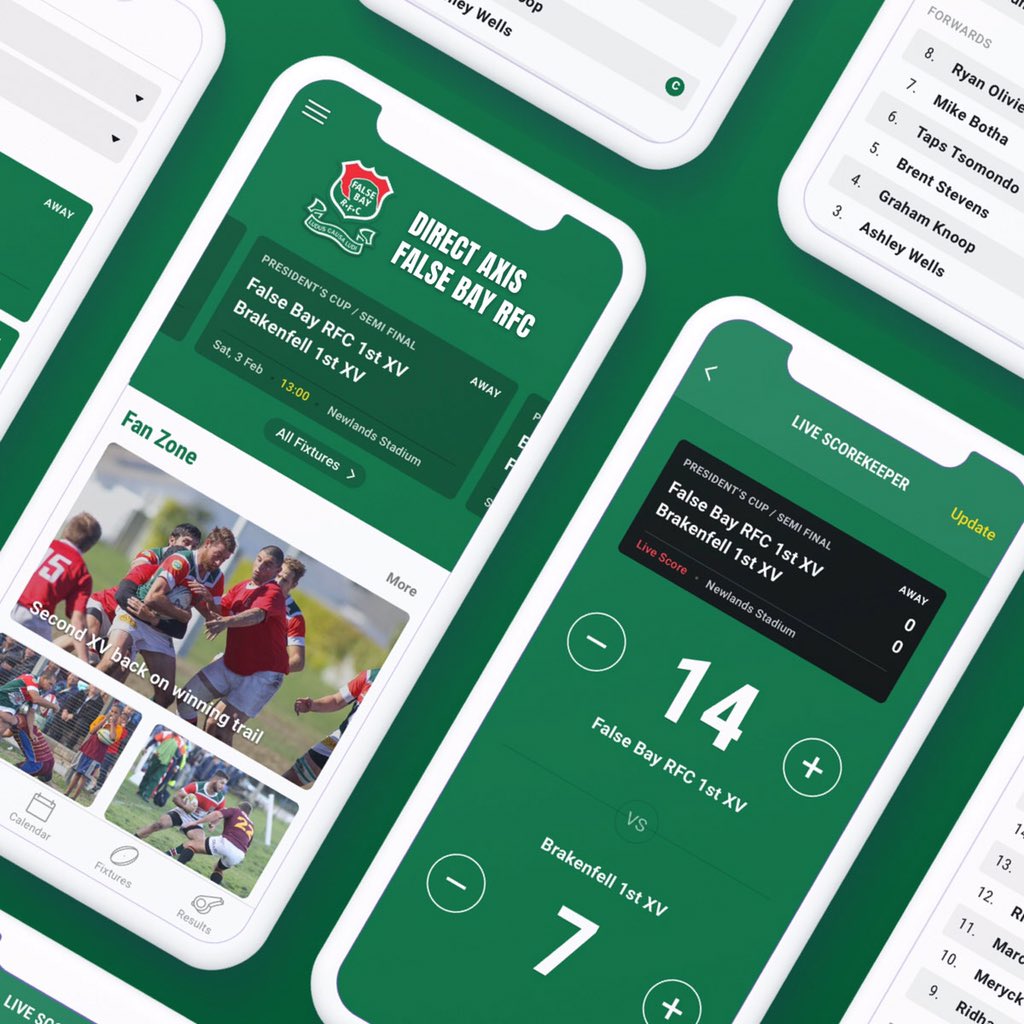 AUXdesignstudio's tweet photo. We loved designing and building the FBRC app. We just added a few enhancements. Pay club fees with @SnapScan we also added a scorekeeper and a loyalty card for the clubhouse. @SARugbymag #appdesign #rugbyclubapp #auxstudio https://t.co/6NJwunbAkL