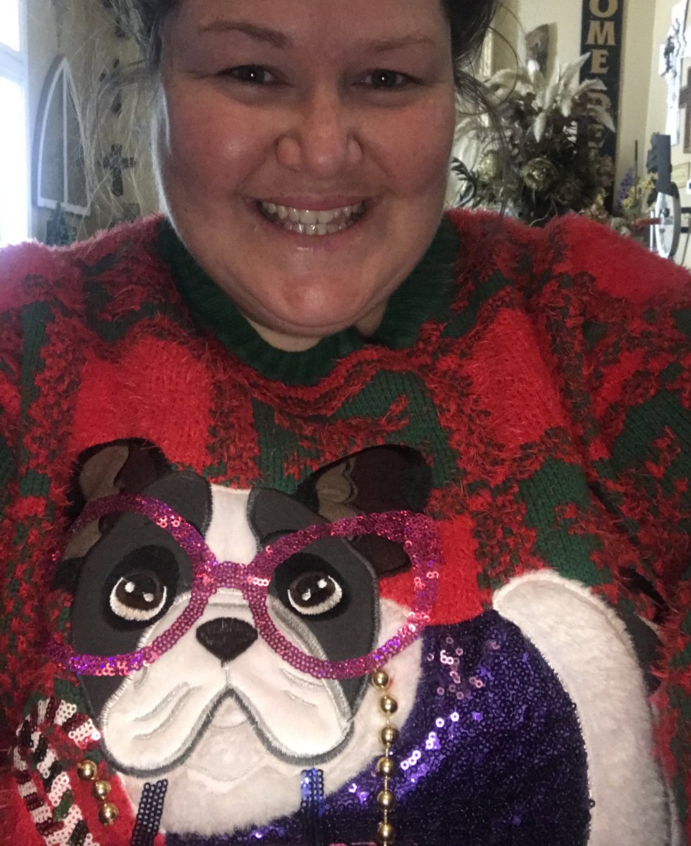 AmyAlejandro5's tweet photo. The things ya do for a Zoom check in with @Lingo_Bling !!! #RedExplosion Come👏Through👏 ugly, red Christmas sweater! 🤣😆😂 
P.S. I should edit “ugly” because I stole this from my mom’s closet, &amp; I don’t believe she considers it to be ugly. #Truth 🤦‍♀️😆❤️ https://t.co/lZrLa2AV9g
