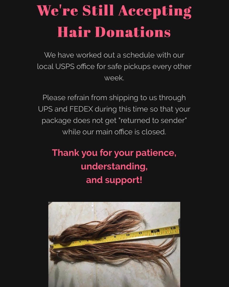 Hello #CWHL Family!💗💙
We're accepting Hair Donations via USPS during the #StayHomeStaySafe days.
Please don't send via any other delivery service so it doesn't get "returned to sender."
Thanks for your patience, understanding &amp; support &amp; please #StaySafe! ❤
#CutPassLove 💗✂️💙