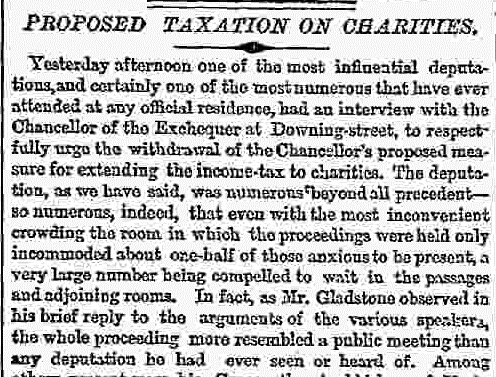 Obviously this caused uproar in the sector, and the charities of London mobilised a deputation to Gladstone’s office that was so extraordinary in scale and nature that it prompted this amazing (and amazed) write-up in the Times: 4/