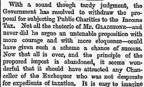 However, Gladstone’s snark aside, the charities were remarkably successful in their aims: the very next day the times reported on the failure of his proposal in the House of Commons, citing the deputation as a key reason: 8/