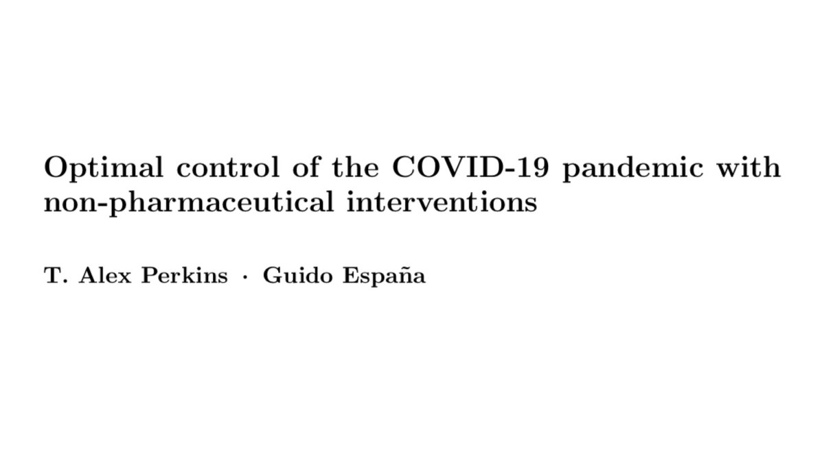 new work w  @guido_camargo performing an optimal control analysis of non-pharmaceutical interventions against  #COVID19pre-preprint:  http://perkinslab.weebly.com/uploads/2/5/6/2/25629832/perkinsespana_optimalcontrol_20200421.pdf #rshiny  #rstats app:  http://covid19optimalcontrol.crc.nd.edu  #github code:  http://github.com/TAlexPerkins/covid19optimalcontrol 1/15