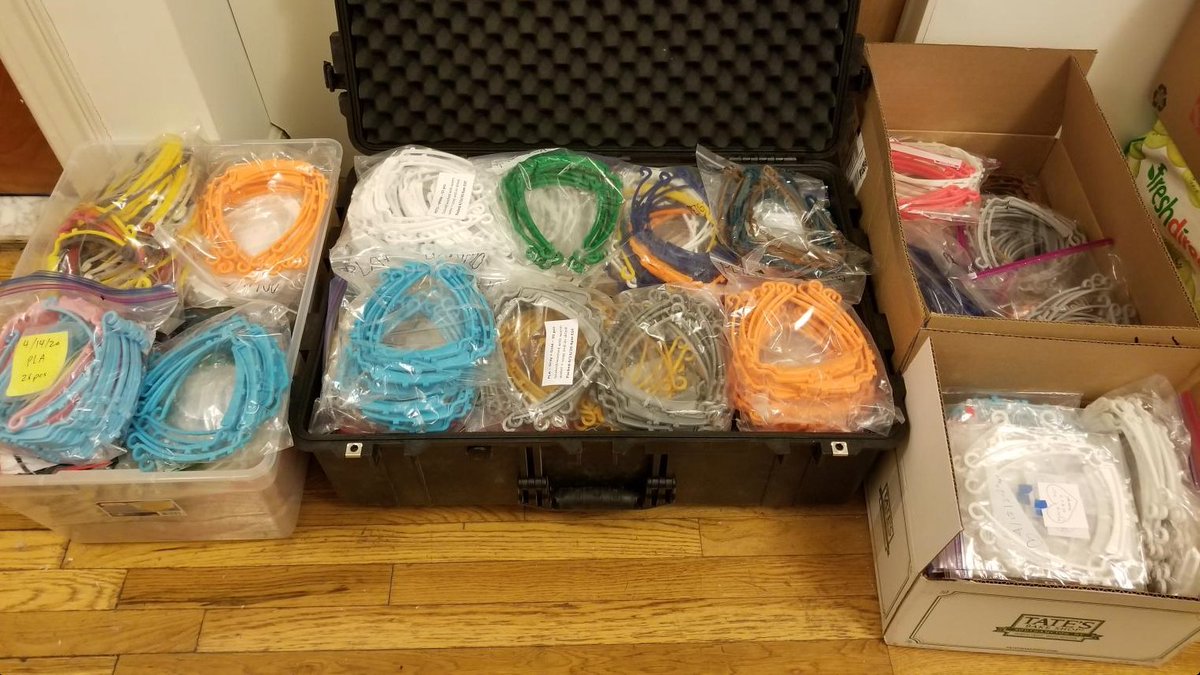 nycmakesppe's tweet photo. A sneak peek of what you've mailed to us💗 #3dvfaceshield #response17 #nycstrong https://t.co/IU21EEKkf0