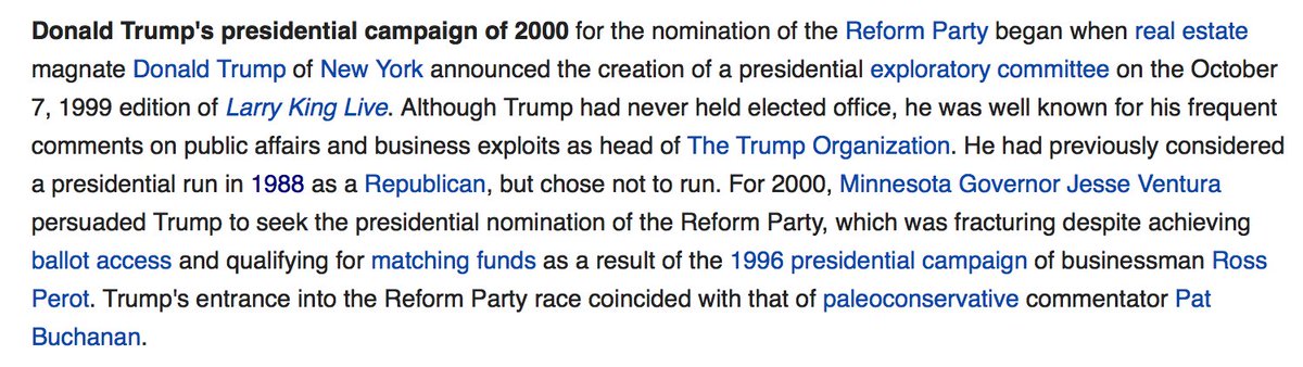 This is not true. Trump has mentioned a presidential campaign as early as the 1980s, and even tried to run for president during the 2000 election.