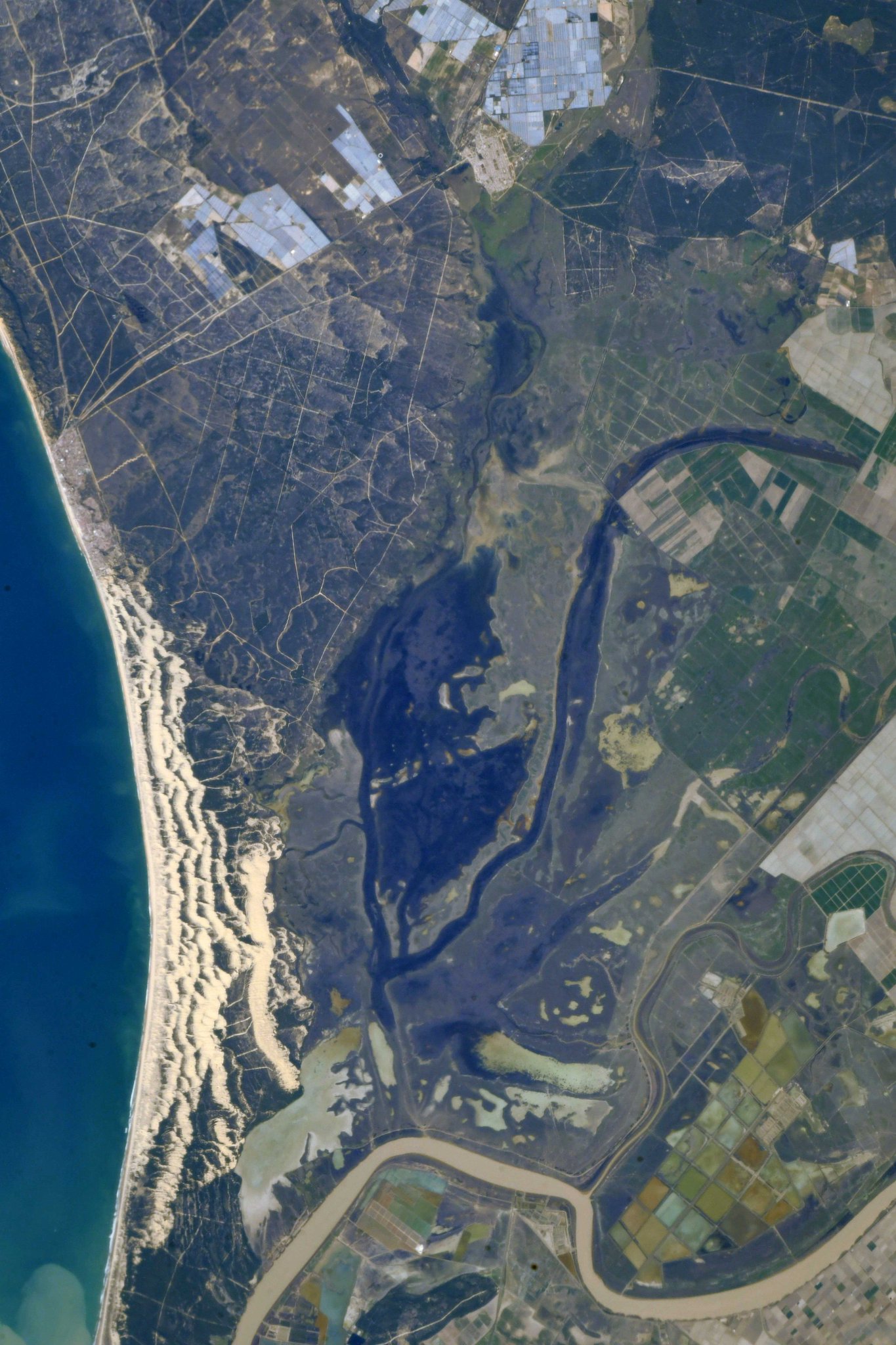 Livearth 宇宙からの地球絶景 No 1010 Iss から撮影した スペイン アンダルシア 州の ドニャーナ国立公園 です 画像中の白い波のようなものは砂丘です ドニャーナ 国立公園はスペイン南部のアンダルシア地方に位置し 大西洋に注ぐ Livearth 宇宙からの地球絶景 No 1010 Iss から撮影した スペイン アンダルシア 州の ドニャーナ国立公園 です 画像中の白い波のようなものは砂丘です ドニャーナ 国立公園はスペイン南部のアンダルシア地方に位置し 大西洋に注ぐ