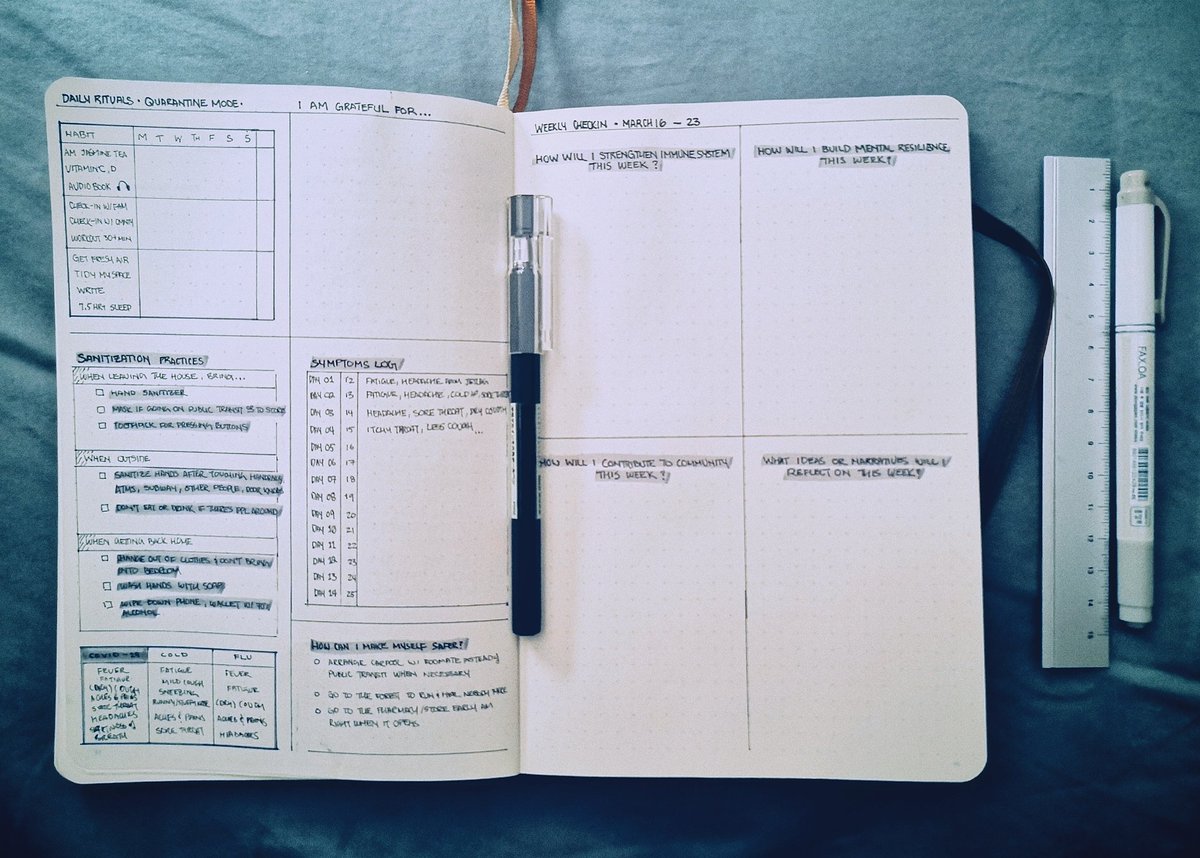 During the past ~6 weeks, I've adapted my paper  #journaling to fit quarantine life as well as being sick with covid. I'm glad I stuck with this habit because it has helped a ton with feeling grounded.Here's a lil [thread] about the takeaways.