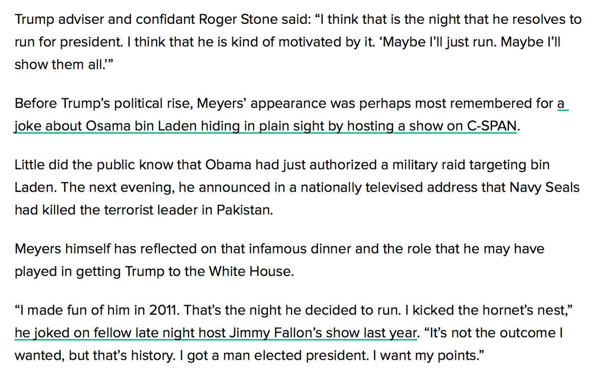 Why was Seth trying to change the narrative? When articles started to resurface about Trump's 2016 presidential campaign they ALWAYS mention Seth. Everyone seems to graze over the Bin Laden joke to focus on Trump.