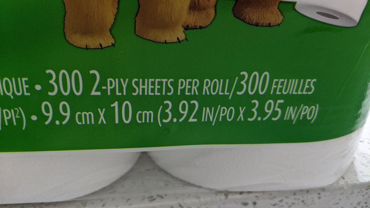 So let's do some math here...Right on the bag it says 12 rolls = 48 regular* rolls. Asterisk is suspect of course. But at the bottom is the key info: 300 2-ply sheets per roll... So this means I've shit enough to warrant 600ish sheets of 2ply in one month. Stay with me...