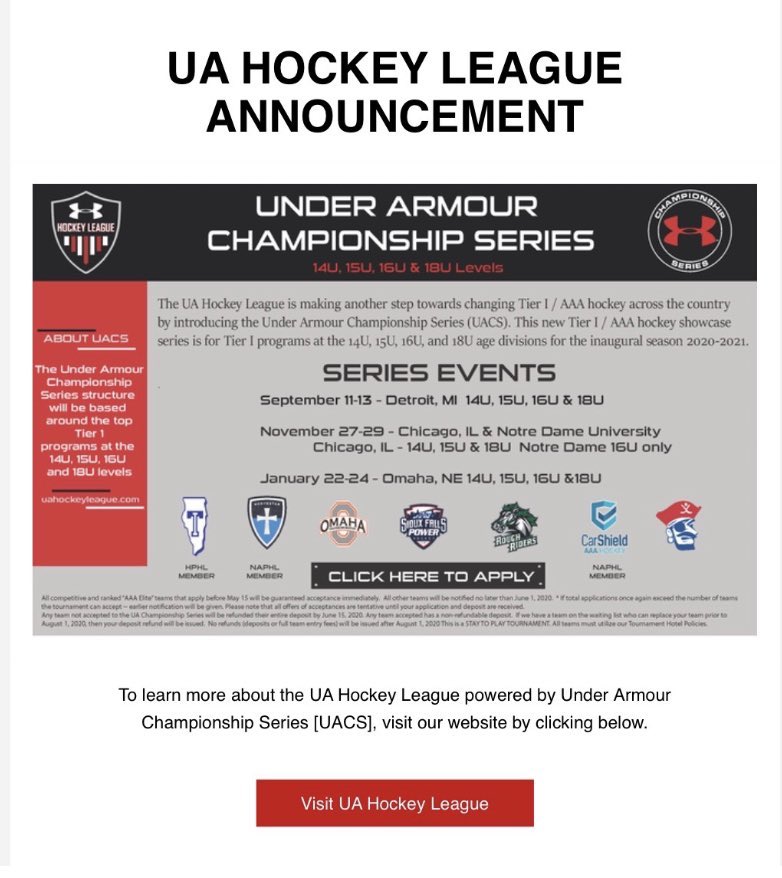 Sioux Falls POWER is looking forward to being a part of the Under Armour Championship Series (<a href="/UAHockeyLeague/">UA Hockey League</a> ) and playing in these events. #playerdevelopment #playeradvancement #underarmour