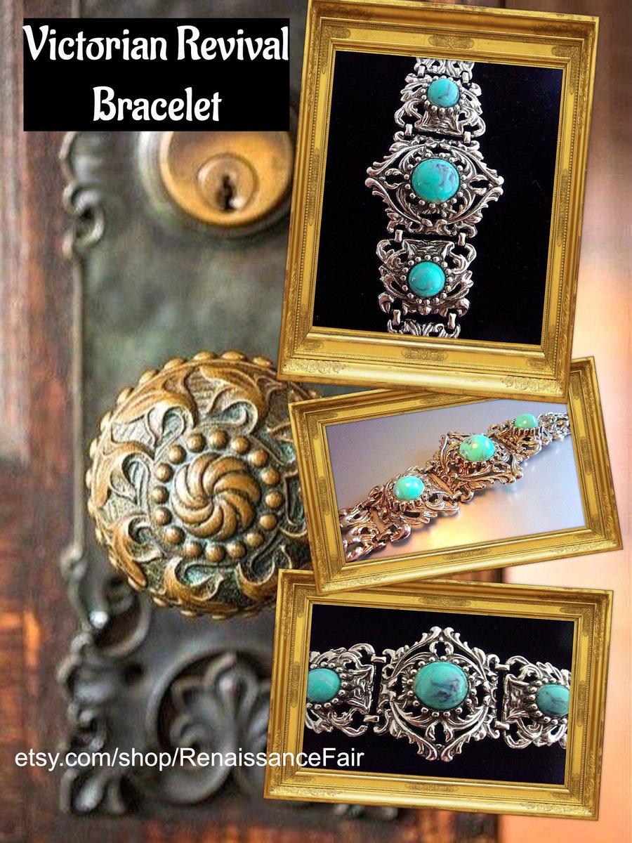 renaissancefai's tweet photo. Remembering the past... new addition to my #etsy shop: Faux Turquoise Victorian Revival Bracelet, Cabochons, Antique Silver Tone, Ornate, Vintage https://t.co/vDclFnXPa2 #no #women #silver #hingedclip #victorian #victorianrevival #turquoisebracelet #fauxturquoise #selr https://t.co/MMAmcBYr4O
