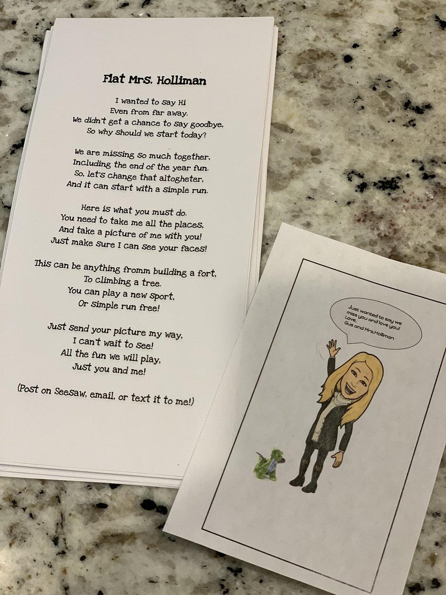 HollimanMrs's tweet photo. Flat Mrs Holliman and Gus are about to head out to experience some fun with some kiddos. Super excited to see where we end up and to see what all we get to do! #missmykids #teacherheart #makingdistancelearningfun #TCRWP https://t.co/347bPI28bC