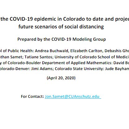 Starts with a summary of current state of  #COVID19Colorado & the efficacy of the measures so far. After the "Stay-at-Home" order on March 26th we achieved a 65-75% reduction in the contact rate! Not only a  #FlatteningtheCurve but a bending! #COVID19Colorado  #COVID  #COVIDー19
