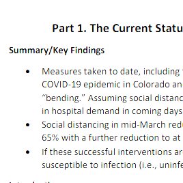 Starts with a summary of current state of  #COVID19Colorado & the efficacy of the measures so far. After the "Stay-at-Home" order on March 26th we achieved a 65-75% reduction in the contact rate! Not only a  #FlatteningtheCurve but a bending! #COVID19Colorado  #COVID  #COVIDー19