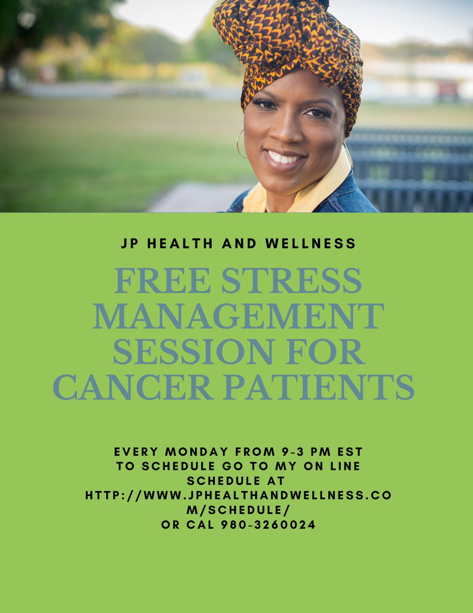We are offering free 30 minutes of stress management sessions for cancer patients who need support emotionally during this pandemic period. #COVID19  #NurseTwitter  calendly.com/jphealthandwel…