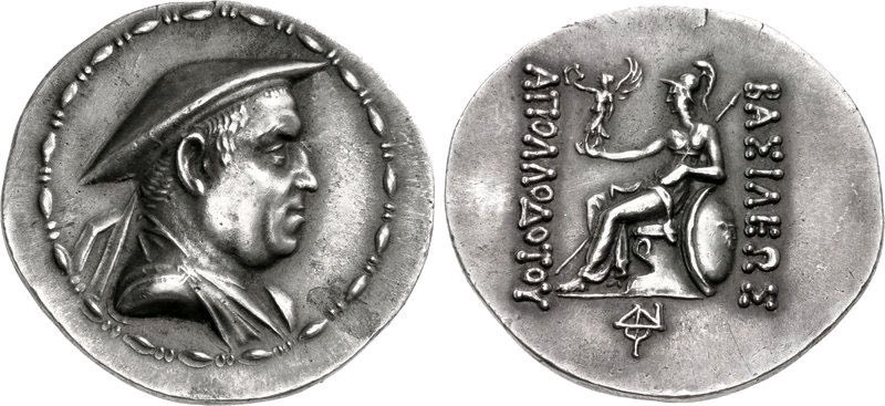 This is speculative (!), but what isn’t is later Kings combining aggressive colonial imagery with something special - reference to the ruled. As the Greeks enter India they start including Indian karosthi script and images. Two coins of Apollodotos I show this duality /12